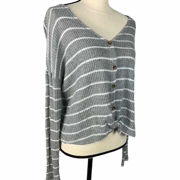 American Eagle Crop Top Women XS Soft & Sexy Long Sleeve Tied Button Front - Picture 4 of 8